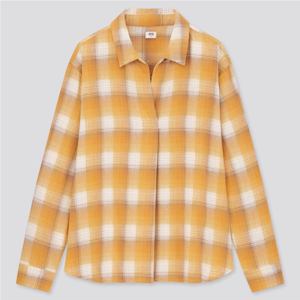 UNIQLO Flannel Plaid Checked Skipper Collar Long-Sleeve XL Popover Shirt | NWT